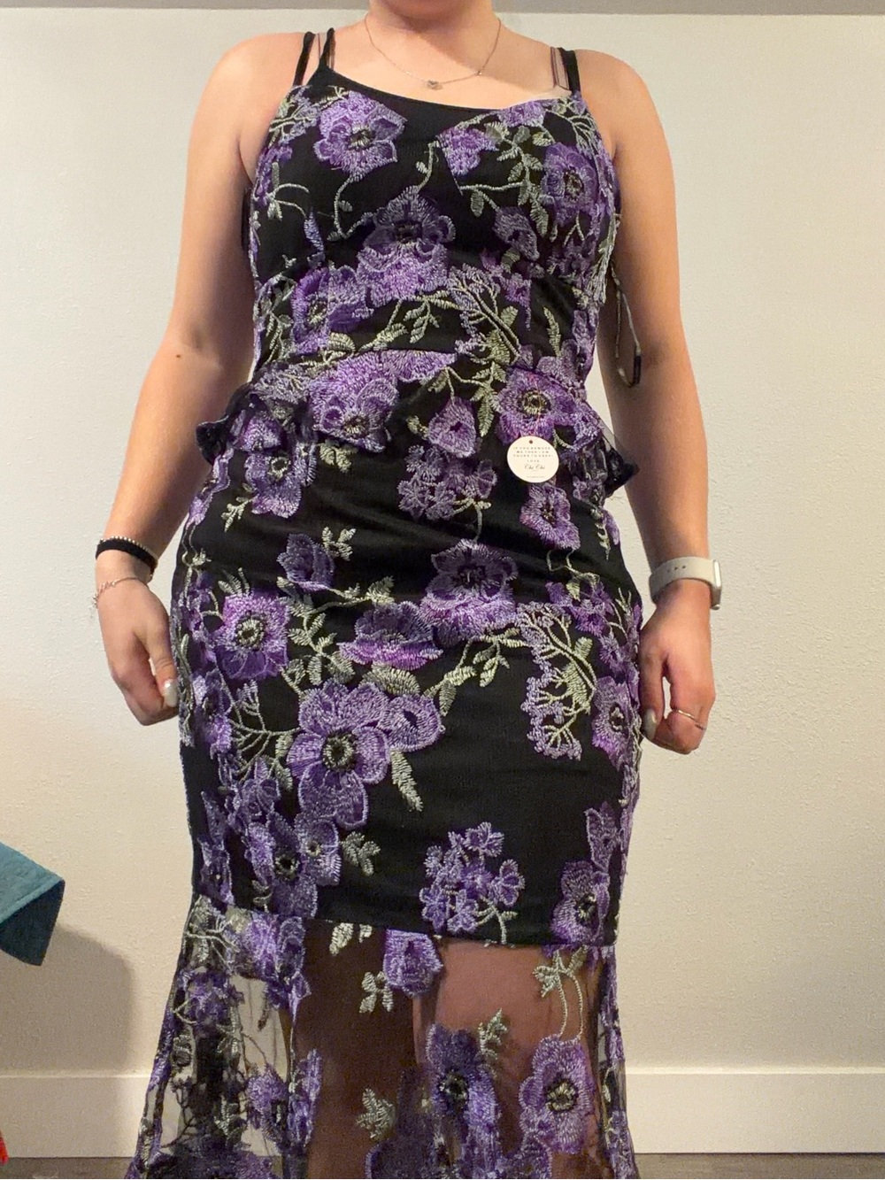 Chi Chi London Black Maxi Skirt with Purple Floral Embroidery